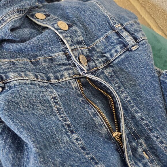 Gap Denim Dress Petite Size 4 Medium Blue Wash V-Neck Button Front Midi - Picture 11 of 12